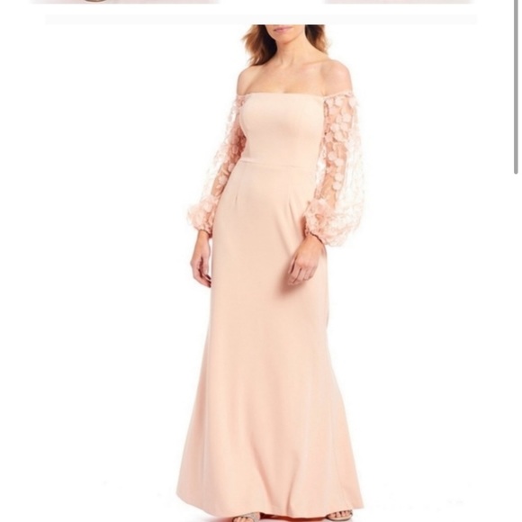 ELIZA J OFF SHOULDER GOWN WITH FLORAL SLEEVES - Picture 3 of 6